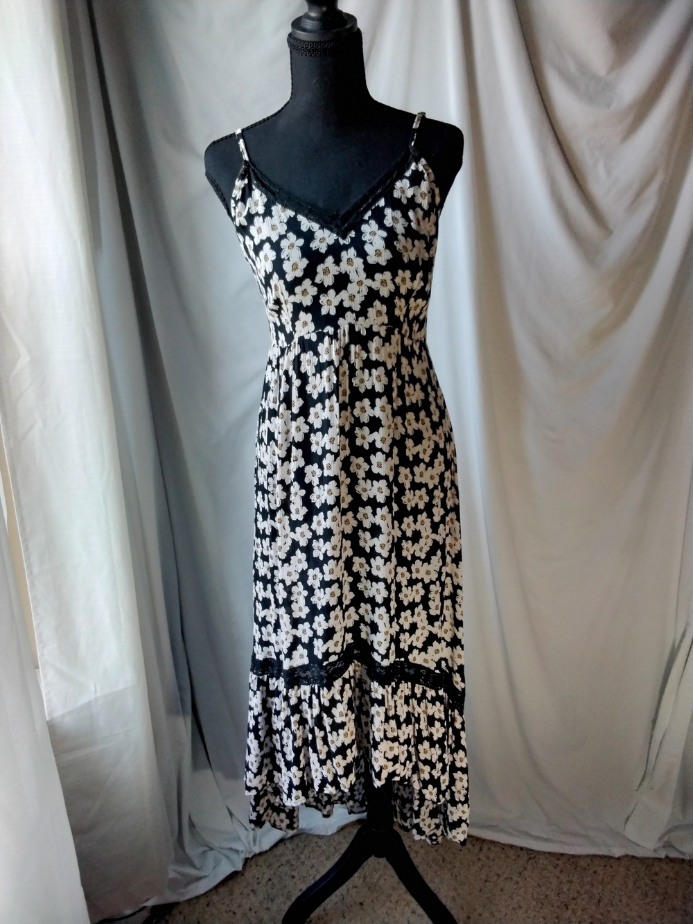 Angie Black and White Floral Maxi Slip Dress